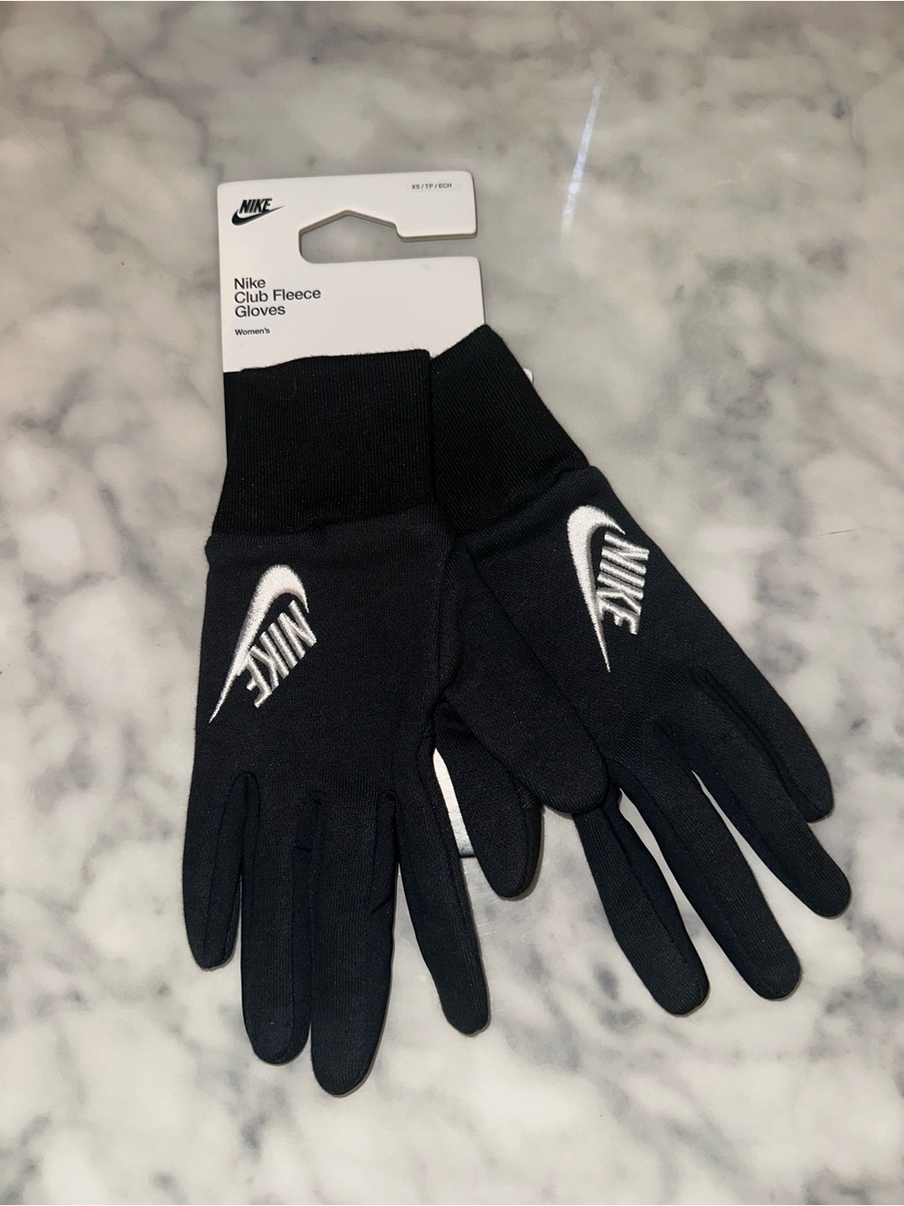 Nike Black Women's Fleece Gloves with White Swoosh XS inches 6.75 - 7